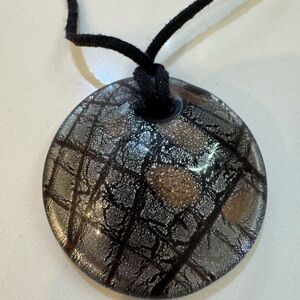 Black and Silver Round Pendant Necklace